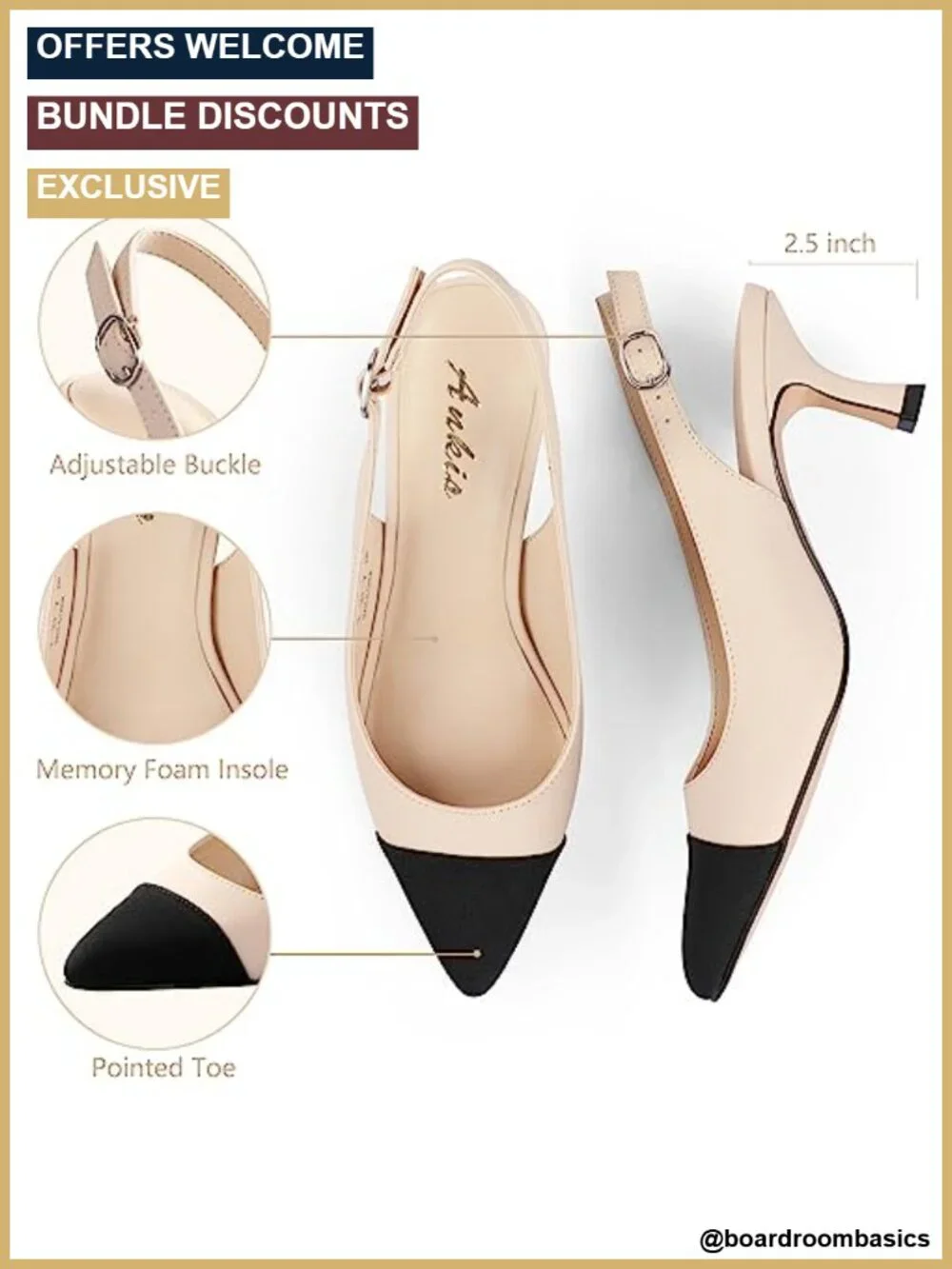 Pointed Toe Slingback Kitten Heels Dress Pumps 2.5